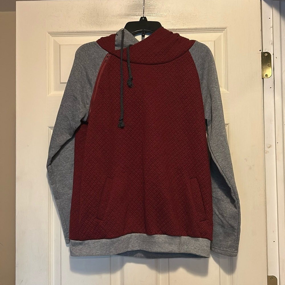 St. Jubileens Hoodie Size Medium Gray Burgundy